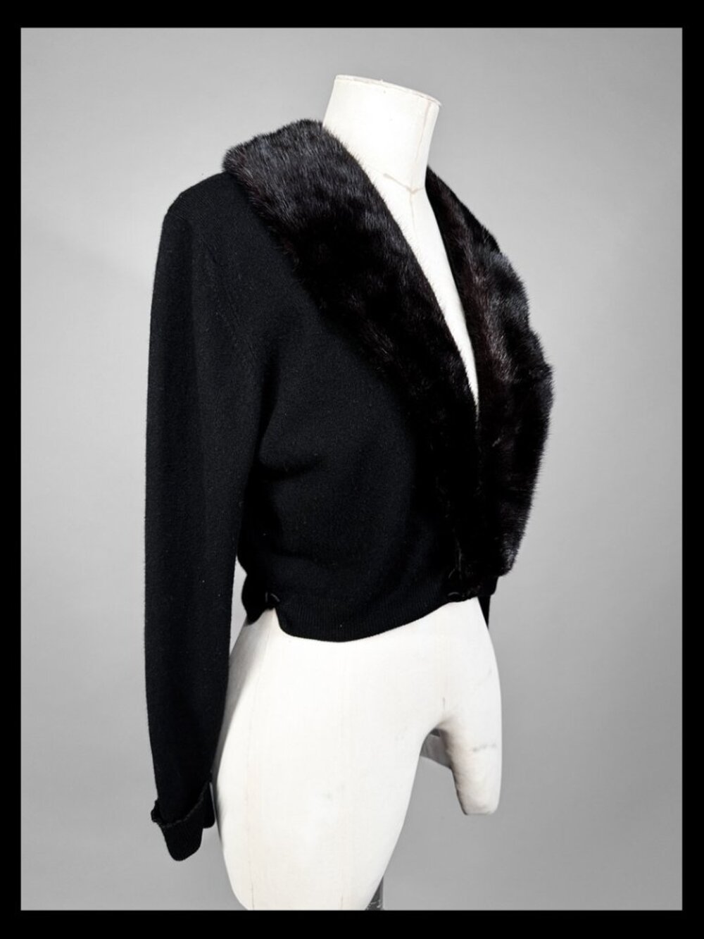 Bernhard Altmann 1950s 100% Pure Cashmere Cropped Bolero Detachable Real Fur - Picture 2 of 10